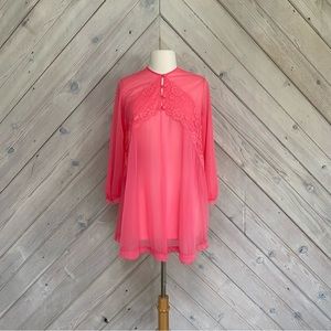 Vintage Herson Kickernick Hot Pink Sheer Short Robe